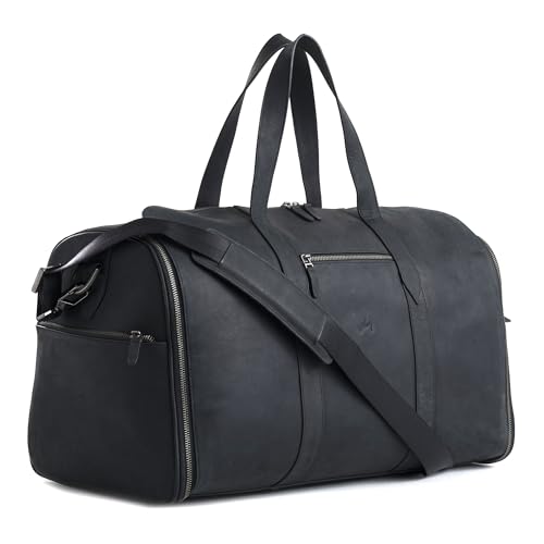 VELEZ Kleidertasche aus genarbtem Leder für Herren, Reisekoffer, Gepäck, wandelbare Duffle-Taschen – Herren Business Weekender, Schwarz von VELEZ