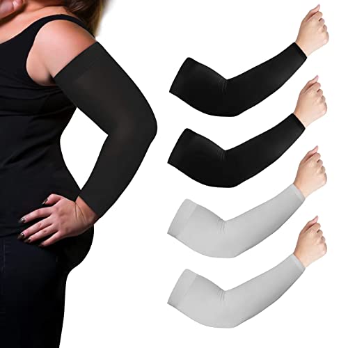 VELISDE 2 Paar Übergröße Armstulpen Herren Damen XXL UV Sonnenschutz Kühlende Eisseide Abdeckung Kompressionsarm Tattoo Fahren, Schwarz + Gay, XX-Large von VELISDE