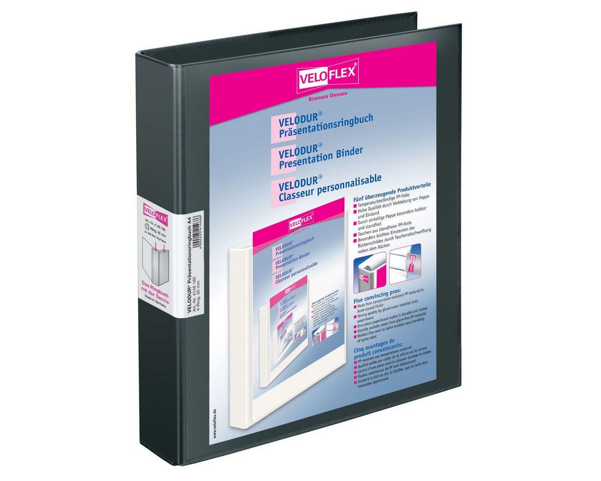 VELOFLEX Freizeittasche VELOFLEX Präsentationsringbuch 4 Ringe Velodur schwarz DIN A4 von VELOFLEX