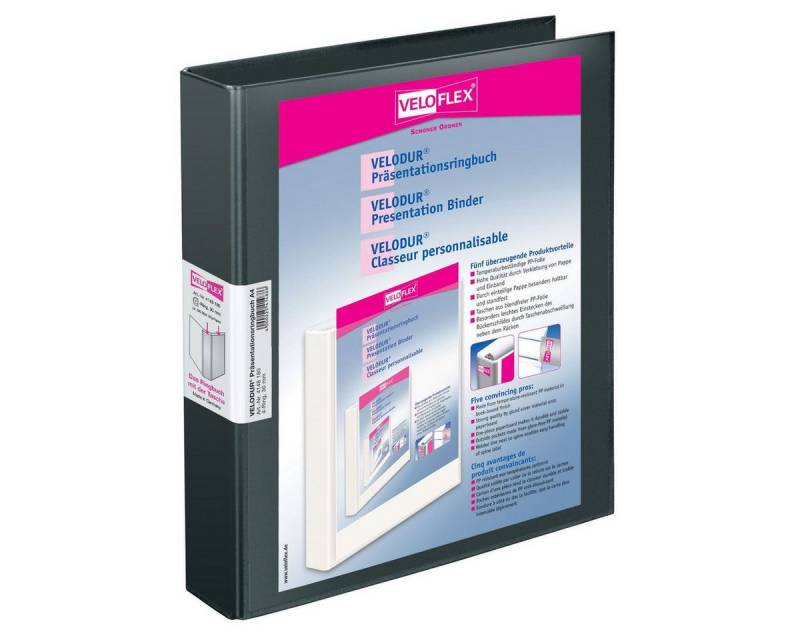 VELOFLEX Freizeittasche VELOFLEX Präsentationsringbuch 4 Ringe Velodur schwarz DIN A4 von VELOFLEX