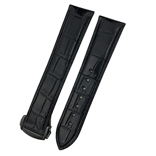 VELORE 18mm 19mm 20mm 21mm 22mm Krokodil Rindsleder Uhrenarmband für Omega Seamaster 300 Speedmaster DE VILLE AT150 Armband(Black Black,22mm) von VELORE