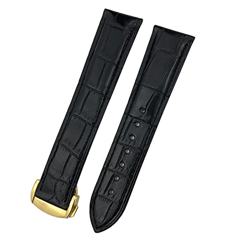 VELORE 18mm 19mm 20mm 21mm 22mm Krokodil Rindsleder Uhrenarmband für Omega Seamaster 300 Speedmaster DE VILLE AT150 Armband(Black Golden,22mm) von VELORE