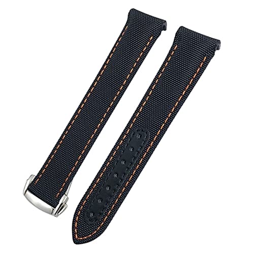 VELORE 19 mm 20 mm 21 mm Canvas-Leder-Armband für Omega Seamaster 300 Speedmaster AT150 Planet Ocean Nylon-Uhrenarmband(C,21mm) von VELORE