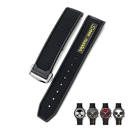 VELORE 19mm 20mm 21mm 22mm weiche Gummi-Uhrenarmbänder für Omega Speedmaster AT150 Seamaster 300 Seamaster Armband(Black yellow silver,20mm) von VELORE