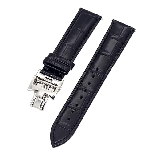 VELORE 19mm 20mm 22mm doppelseitige Rindsleder-Uhrenarmbänder für Vacheron VC Uhrenarmband Constantin für Männer und Frauen Rindslederarmbänder(Black Silver clasp,19mm) von VELORE