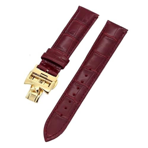 VELORE 19mm 20mm 22mm doppelseitige Rindsleder-Uhrenarmbänder für Vacheron VC Uhrenarmband Constantin für Männer und Frauen Rindslederarmbänder(Red Golden clasp,22mm) von VELORE