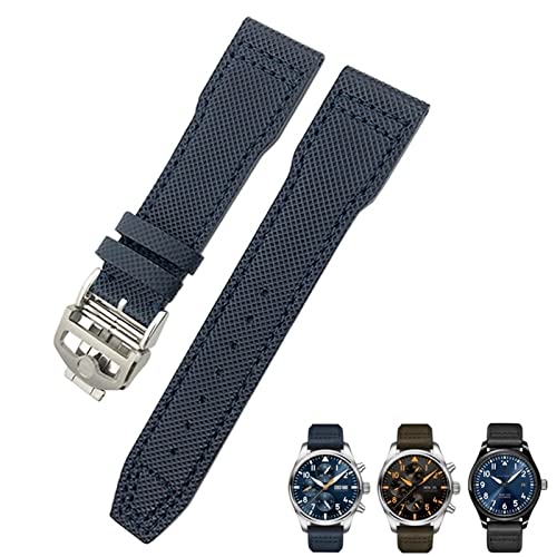 VELORE 20 mm 21 mm Nylon-Leder-Uhrenarmband, für IWC Portofino Big Pilot IW3293 Mark 18 Series Uhr, für TAG Heuer Watch Upgrade Ersatzarmband(Blue Round,20mm) von VELORE