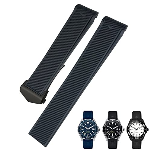 VELORE 20 mm 22 mm Gummi-Silikon-Uhrenarmband passend für Tag Heuer CARRERA AQUARACER 300 WAY201A WAY211C Schwarz Blau Braun Uhrenzubehör(Black Black Buckle,20mm) von VELORE