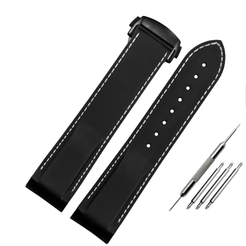 VELORE 20 mm 22 mm gebogene Schnittstelle Gummi-Silikon-Uhrenarmbänder für Omega Seamaster 300 Speedmaster-Armbanduhren(Black white-B,20mm) von VELORE