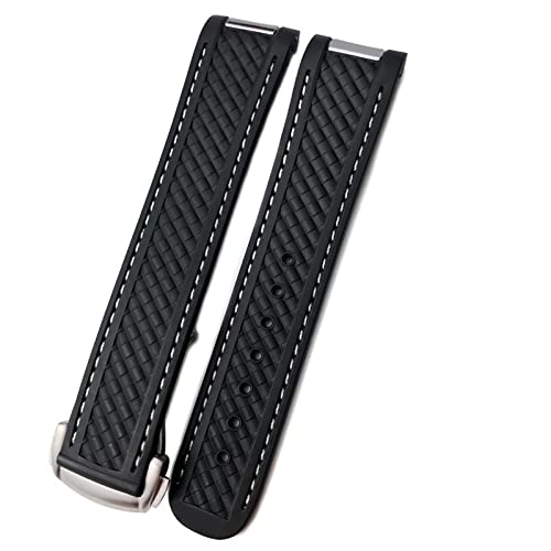 VELORE 20 mm Gummi-Silikon-Uhrenarmband für Omega-Armband Seamaster 300 AT150 Aqua Terra Ultra Light 8900 Stahlschnalle(Black-White Line,20mm Rose Gold) von VELORE
