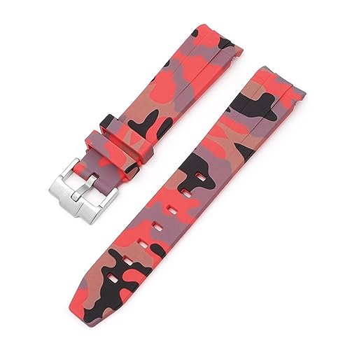 VELORE 20 mm Natur-Fluorkautschuk-Uhrenarmband mit gebogenem Ende. Ersatz für Rolex-Armband. Neue grüne Submariner Explorer 2 Rollen-Uhrenarmbänder(Camouflage bright red) von VELORE