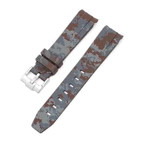 VELORE 20 mm Natur-Fluorkautschuk-Uhrenarmband mit gebogenem Ende. Ersatz für Rolex-Armband. Neue grüne Submariner Explorer 2 Rollen-Uhrenarmbänder(Digital Brown) von VELORE