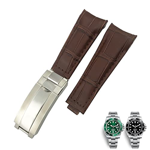 VELORE 20 mm gebogenes Ende, Lederarmband, passend für Rolex 116610 Submariner Oyster GMT Daytona Slide Lock Buckle Rindslederarmbänder(Brown,20mm) von VELORE