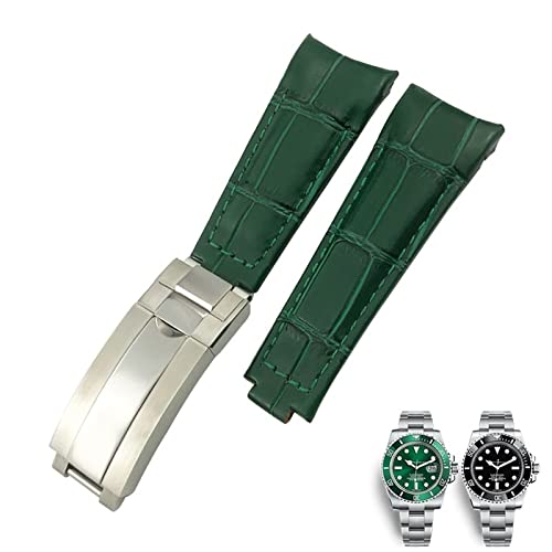 VELORE 20 mm gebogenes Ende, Lederarmband, passend für Rolex 116610 Submariner Oyster GMT Daytona Slide Lock Buckle Rindslederarmbänder(Green,20mm) von VELORE