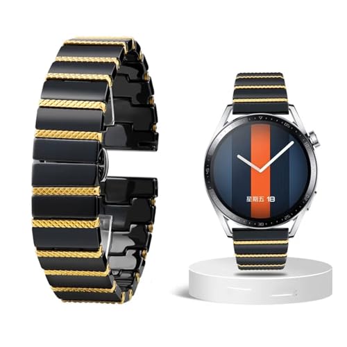 VELORE 20mm 22mm Luxus Keramik Stahl Schwarz Straps Uhrenarmband Armband Armband Gürtel(Black gold,20mm) von VELORE