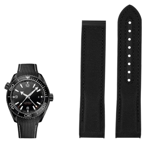 VELORE 20mm 22mm Nylon Gummi Armband für Omega SEAMASTER PLANET OCEAN Männer Faltschließe Band Uhr Zubehör Silikon Uhr(Black,20mm) von VELORE