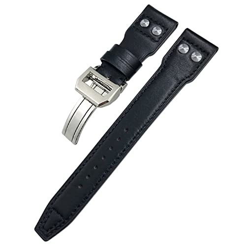 VELORE 21 mm Nieten-Echtlederarmband, passend für die IWC Big Pilot Uhr IW3777, Kalbslederarmband(Black black 1-01,Without Buckle) von VELORE