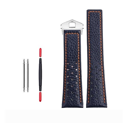 VELORE 22 mm echtes Kalbsleder-Armband für TAG für HEUER-Armband MONACO CARRERA Hochwertiges Lederarmband(Blue orange silver) von VELORE