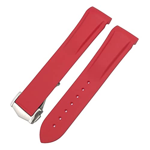 VELORE 22 mm gebogenes Gummiarmband, passend für Omega Speedmaster Moonwatch Seamaster 300 AT150(Red,Golden Buckle) von VELORE
