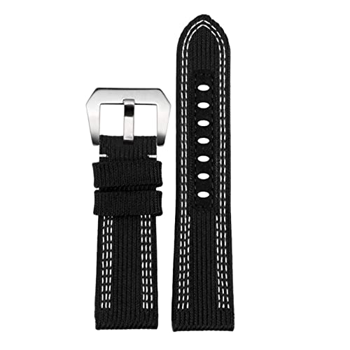 VELORE 24 mm 26 mm großes unsichtbares Nylon-Leder-Armband für Herren, Zubehör für Panerai Pam00984 00985 PAM111 PAM441 Serie Uhrenarmband-Zubehör(Black white silver,26mm) von VELORE