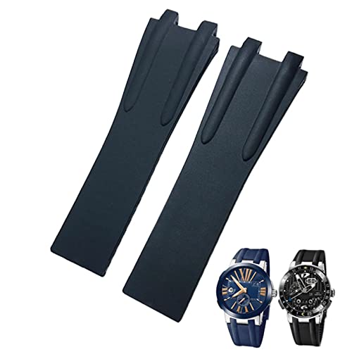 VELORE 26 mm Gummi-Stahl-Uhrenarmband mit Faltschließe, passend für Ulysse Nardin, Blau, Schwarz, Braun, Sport, wasserdichtes Armband-Zubehör(Black Whitout buckle) von VELORE