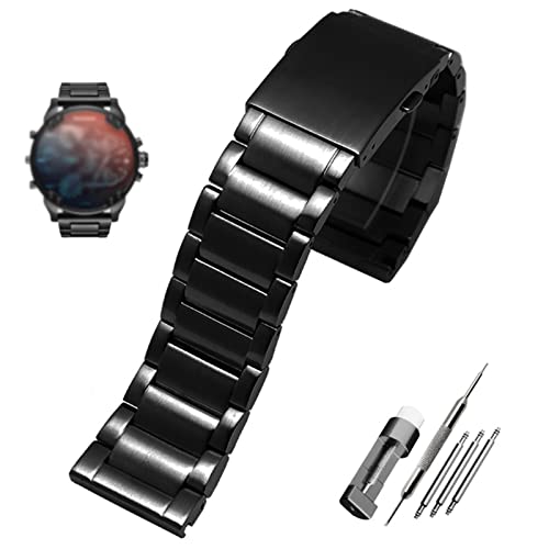 VELORE Edelstahl-Armband 22 mm 24 mm 26 mm 28 mm Herren-Armband aus massivem Metall für Diesel DZ7333 DZ4344 Uhrenarmband(Black,28mm) von VELORE