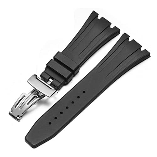 VELORE Für AP Royal Oak Offshore 15400/15202/15703 Gummi-Silikon-Uhrenarmband Herren-Uhrenarmband-Zubehör 27 mm 28 mm(Black Silver,27mm) von VELORE