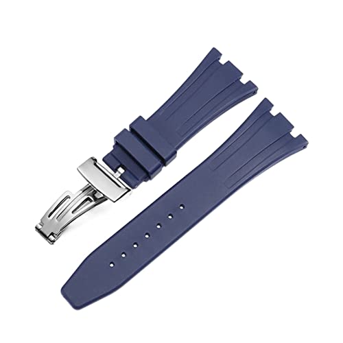VELORE Für AP Royal Oak Offshore 15400/15202/15703 Gummi-Silikon-Uhrenarmband Herren-Uhrenarmband-Zubehör 27 mm 28 mm(Blue Silver,28mm) von VELORE