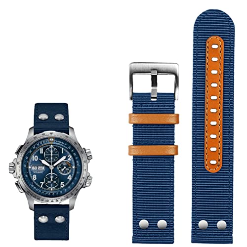 VELORE Für Hamilton Khaki Aviation Watch H77616533 H70615733 Wachriemenmänner Watchband Beyond Wind Speed ​​Series Nylon Canvas 20mm 22 mm(Blue silver Pin) von VELORE