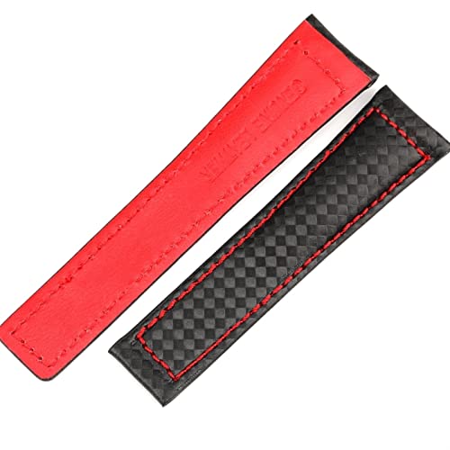 VELORE Für TAG Heuer Armband Carbon Fiber Texture Rindsleder unten SCHWARZ ROT Armband 20mm 22mm mit Faltschließe(Black red no buckle,22mm) von VELORE