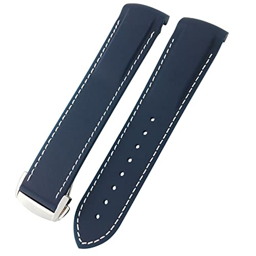 VELORE Gummi silikon Uhrband für Omega Seamaster mittlere Greenwich-Zeit Taucher 300 Speedmaster Hamilton 19mm 20mm 21mm 22mm Uhrengurt(Blue white,21mm Silver buckle) von VELORE