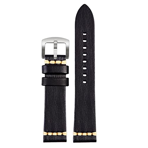 VELORE Handgefertigtes echtes Leder Uhrengurt 20mm 22 mm24 für Rolex Citizen Omega Mido Huawei Gt Herren Uhrband braun blaugrün grau(Black silver buckle,22mm) von VELORE