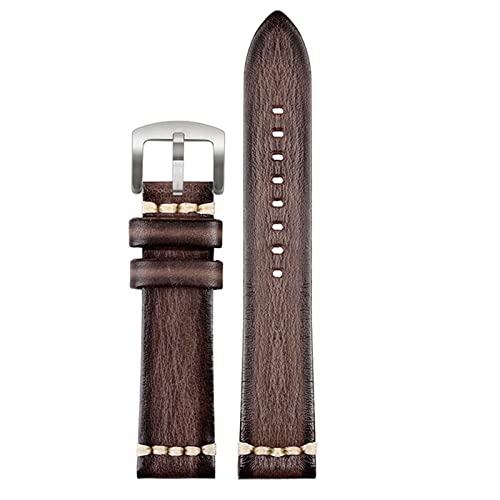 VELORE Handgefertigtes echtes Leder Uhrengurt 20mm 22 mm24 für Rolex Citizen Omega Mido Huawei Gt Herren Uhrband braun blaugrün grau(Brown silver buckle,24mm) von VELORE