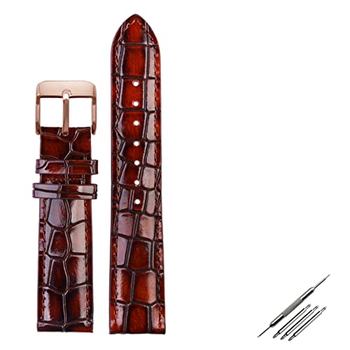 VELORE Krokodiltextur Kalbsleder Leder Uhrenriemen18mm 20mm 22mm Uhrband für Männer Frauen sehen Band solide Schnalle(Brown Rose gold,18mm) von VELORE