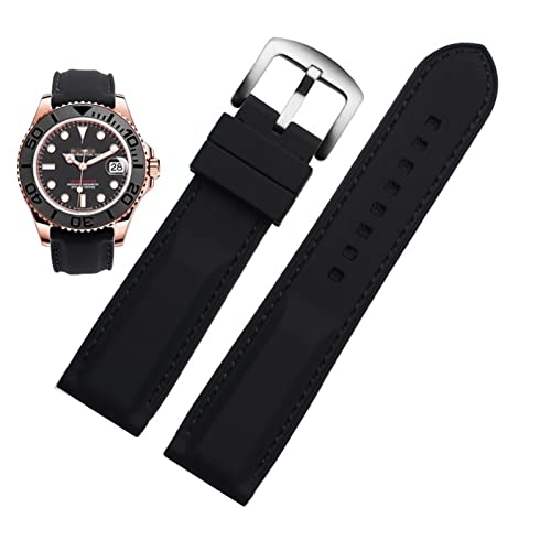 VELORE Männer silikon Uhrband 20mm 22 mm 24m für Mido Citizen Omega Sport Gummi Ersatzriemen rot blau orange weißes weiches Armband(Black black silver,24mm) von VELORE