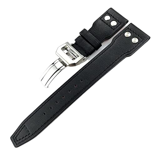 VELORE Uhrenarmband für Herren mit IWC Pilot Mark Portugieeser Portofino, 20 mm, 21 mm, 22 mm, Lederarmband, Schwarz / Braun, 22 mm von VELORE