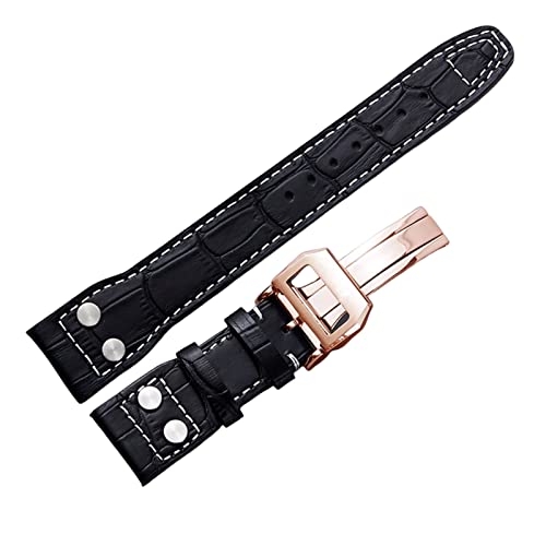 VELORE Zum Iwc Pilot Mark -Serie Watch Band Echtes Lederbandzubehör Männliche Nietkuh Leder Armband 22mm Uhrenbands(Black rose gold) von VELORE