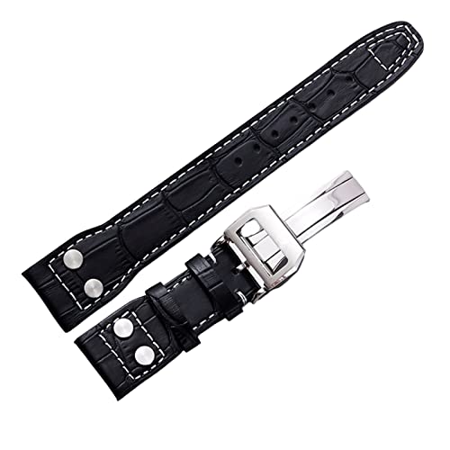 VELORE Zum Iwc Pilot Mark -Serie Watch Band Echtes Lederbandzubehör Männliche Nietkuh Leder Armband 22mm Uhrenbands(Black silver clasp) von VELORE