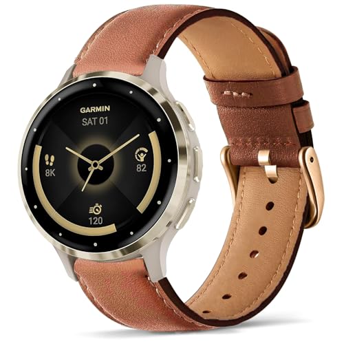 VELULYX Echtlederarmband kompatibel Garmin Venu 2S/Venu 3S/Vivomove 3S/Vivoactive 4S, 18mm Armband für Fossil Damen Gen 6/Fossil Damen Gen 5E/Fossil Damen Q Venture HR Gen 4/Gen 3 von VELULYX