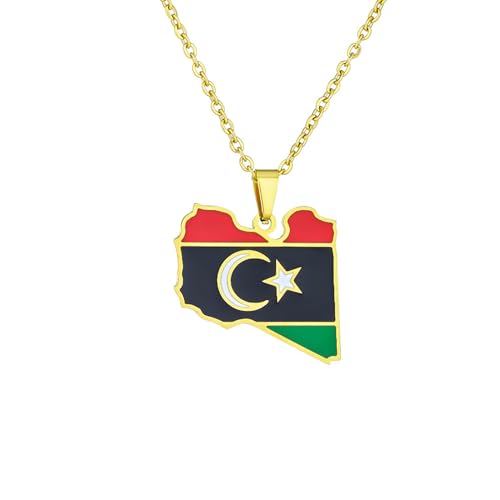 VELUNE Halskette Anhänger Europäische und amerikanische Libyen-Karte-Flaggen-Halskette für Männer und Frauen im Retro-Ethno-Stil Geschenk von VELUNE