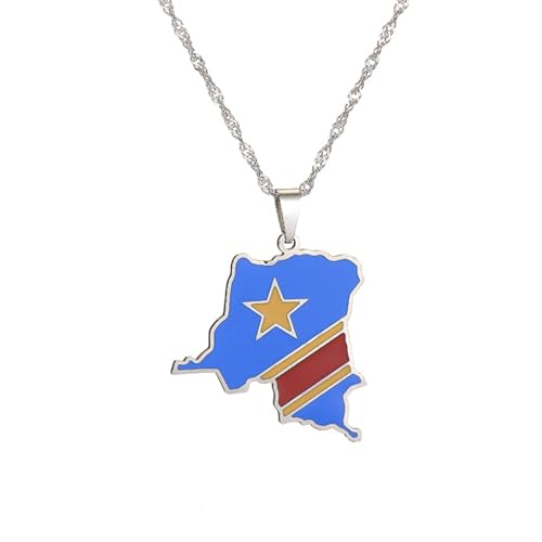 VELUNE Halskette Anhänger Europäische und amerikanische Retro-Halskette mit personalisierter Kongo-Karte, trendiger Schmuck für Männer und Frauen Geschenk von VELUNE