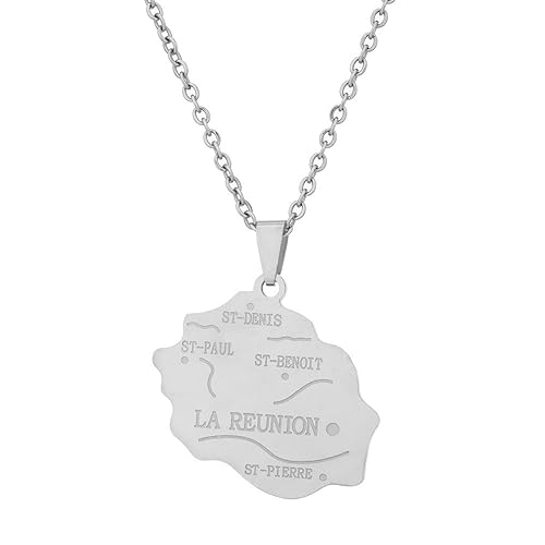 VELUNE Halskette Anhänger Frankreich-Reunion-Karte-Anhänger-Halskette, geometrisch, modischer Herren- und Damen-Anhänger-Schmuck Geschenk von VELUNE