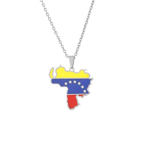 VELUNE Halskette Anhänger Halskette mit europäischer und amerikanischer Venezuela-Karte für Männer und Frauen, modischer geometrischer Paar-Halskettenschmuck Geschenk von VELUNE