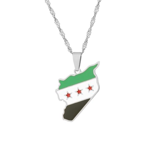 VELUNE Halskette Anhänger Kostenlose Halskette mit Karten- und Flaggenanhänger der syrischen Armee für Männer und Frauen, europäische und amerikanische Accessoires für Paare Geschenk von VELUNE