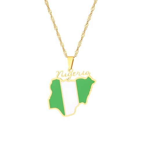 VELUNE Halskette Anhänger Nigeria-Karte-Halskette für Damen, geometrischer Ethno-Stil, Anhänger, Schlüsselbeinkette Geschenk von VELUNE