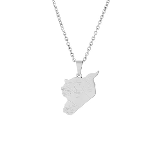 VELUNE Halskette Anhänger Retro-Syrien-Karte und Stadt-Anhänger-Halskette für Männer und Frauen, Paare, ethnischer Stil, Halsketten-Zubehör Geschenk von VELUNE