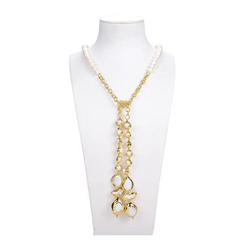 VELUNE Mode-Accessoires Schmuck-Lünetten-Set, weiße Keshi-Perlenkette, lange Halskette for Frauen, 52 Zoll von VELUNE