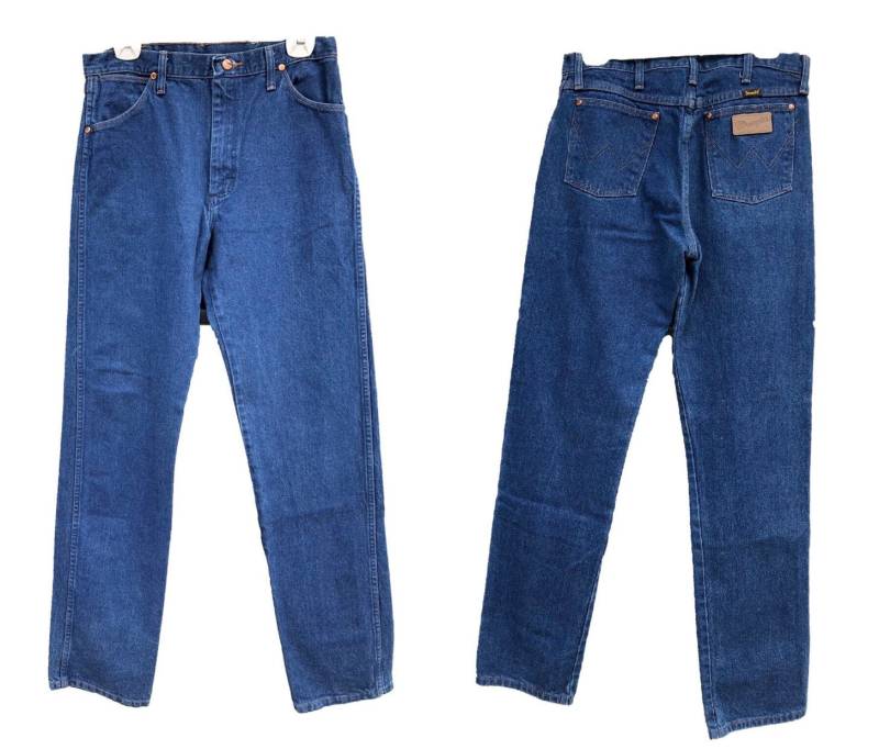Vtg High Waisted Wranglers 70Er Jahre Westlichen Tragen Sz 34 Vintage Herren Frauen Wrangler Blau Regelmäßige Passform Lang 36 Verkauf Festival Rad von VELVETMETALVINTAGE