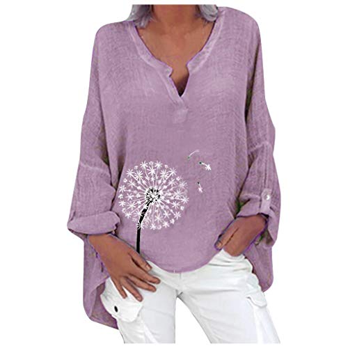 VEMOW Damen Geblühmte Tunika Locker für Mollige Bluse Übergröße Luftig Oberteil Elegant Bluse Tunika Langarm Elegant Bauchfreie Oberteile Damen Oversize Modischen Bluseshirt (X1_Lila, 3XL) von VEMOW Damen