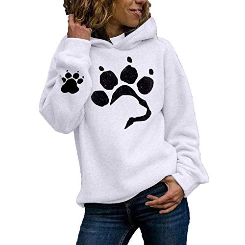 VEMOW Damen Herbst Winter Kapuzenpullover Hoodie Casual Lose Oversized Tunika Bluse Langarmshirt Lässig Süße Katze Motiv Bedrucktes Langarm Pullover Hoodie Kapuzenpulli für Damen von VEMOW Damen